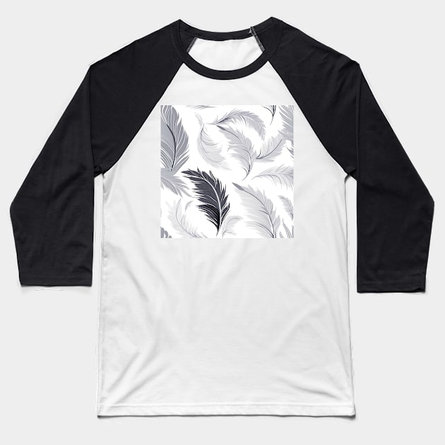 black, lavender and gray feathers Baseball T-Shirt by UmagineArts